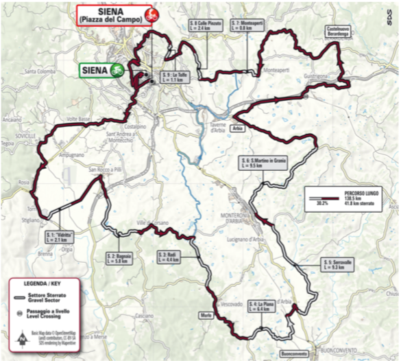 Mappa Strade Bianche 2025